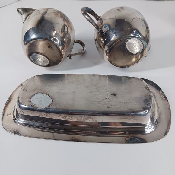 Wallace Silverplate Lot Creamer Sugar Bowl Butter Tray Dish With Glass Insert - Picture 7 of 13